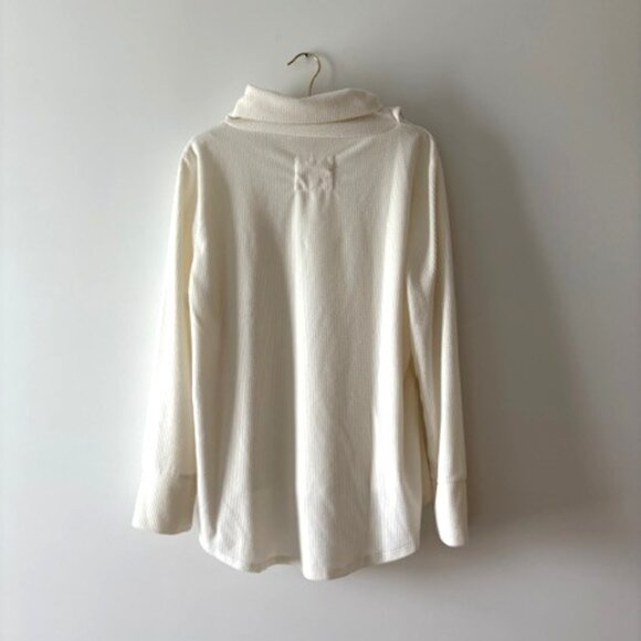 Cupio Blush Cream Asymmetrical Cowl Neck Top with Long Sleeves - Picture 2 of 4